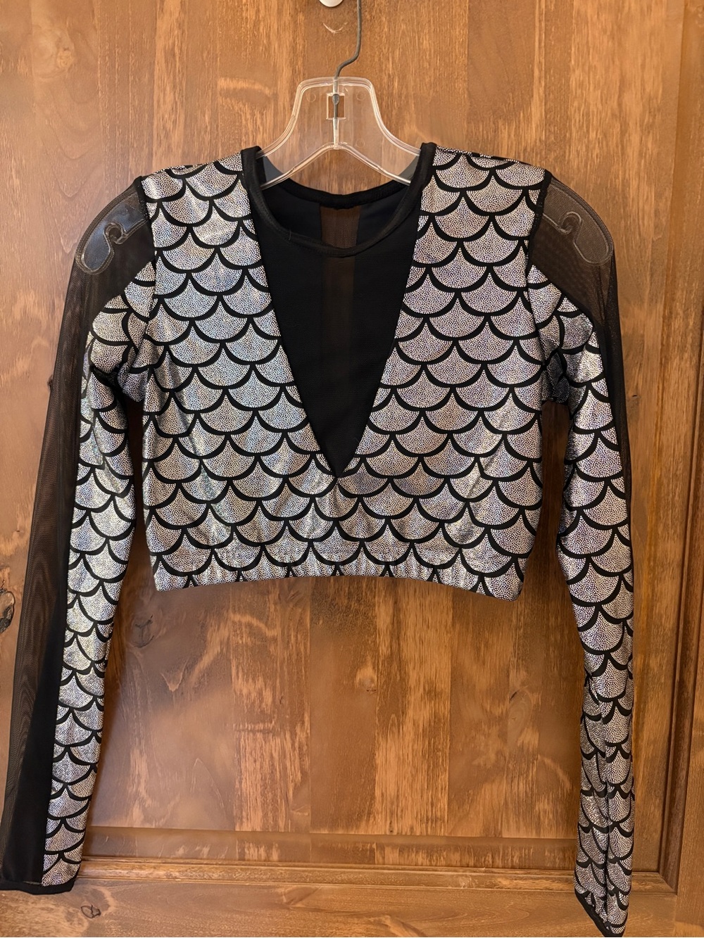 Mermaid Long-Sleeve Mesh Crop Top
